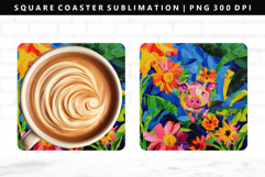 Pig Square Coaster Design | Square Coaster PNG Product Image 1