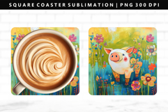 Pig Square Coaster Design | Square Coaster PNG Product Image 1
