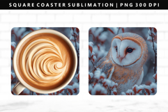 Owl Square Coaster Design | Square Coaster PNG Product Image 1