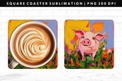 Pig Square Coaster Design | Square Coaster PNG Product Image 1