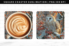 Owl Square Coaster Design | Square Coaster PNG Product Image 1