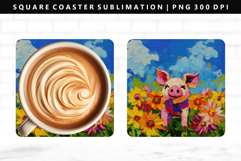 Pig Square Coaster Design | Square Coaster PNG Product Image 1