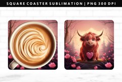 Highland Cow Square Coaster Design | Square Coaster PNG Product Image 1