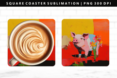 Pig Square Coaster Design | Square Coaster PNG Product Image 1