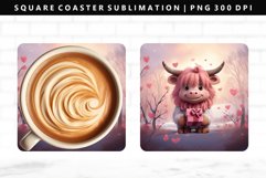 Highland Cow Square Coaster Design | Square Coaster PNG Product Image 1