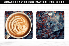 Owl Square Coaster Design | Square Coaster PNG Product Image 1