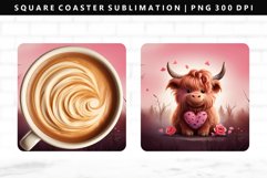 Highland Cow Square Coaster Design | Square Coaster PNG Product Image 1