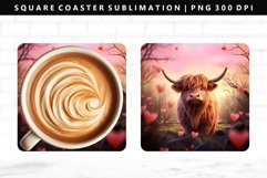 Highland Cow Square Coaster Design | Square Coaster PNG Product Image 1