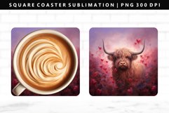 Highland Cow Square Coaster Design | Square Coaster PNG Product Image 1