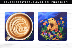 Capybara Square Coaster Design | Square Coaster PNG Product Image 1