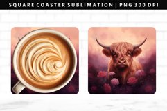 Highland Cow Square Coaster Design | Square Coaster PNG Product Image 1