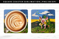 Pig Square Coaster Design | Square Coaster PNG Product Image 1
