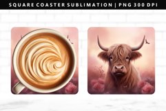 Highland Cow Square Coaster Design | Square Coaster PNG Product Image 1