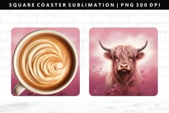 Highland Cow Square Coaster Design | Square Coaster PNG Product Image 1