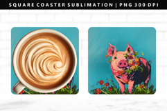 Pig Square Coaster Design | Square Coaster PNG Product Image 1