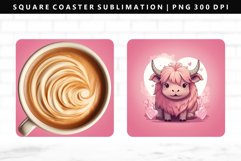 Highland Cow Square Coaster Design | Square Coaster PNG Product Image 1