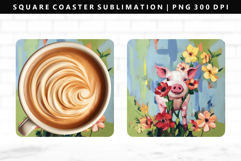 Pig Square Coaster Design | Square Coaster PNG Product Image 1