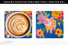 Pig Square Coaster Design | Square Coaster PNG Product Image 1