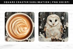 Owl Square Coaster Design | Square Coaster PNG Product Image 1