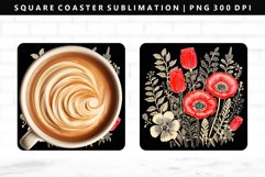 Flower Square Coaster Design | Square Coaster PNG Product Image 1