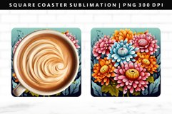 Flower Square Coaster Design | Square Coaster PNG Product Image 1