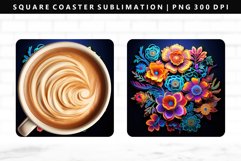 Flower Square Coaster Design | Square Coaster PNG Product Image 1