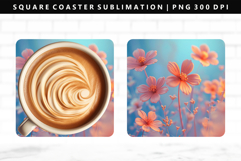 Flower Square Coaster Design | Square Coaster PNG Product Image 1