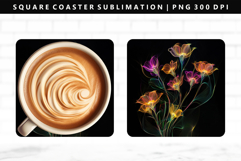 Flower Square Coaster Design | Square Coaster PNG Product Image 1