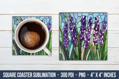 Stained Glass Laveder Flower Square Coaster | Square Coaster Product Image 1