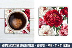 Peony Flower Square Coaster | Square Coaster Png Product Image 1