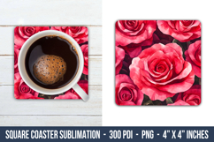 Watercolor Rose Square Coaster | Square Coaster Product Image 1