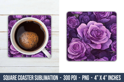 Purple Rose Pattern Square Coaster | Square Coaster Product Image 1