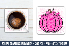 Breast Cancer Pumpkin Square Coaster | Square Coaster Product Image 1