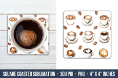 Watercolor Coffee Square Coaster | Square Coaster Product Image 1