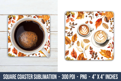 Watercolor Fall Coffee Square Coaster | Square Coaster Product Image 1