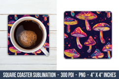 Whimsical Mushroom Pattern Square Coaster | Square Coaster Product Image 1