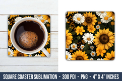 Daisy &amp; Sunflower Square Coaster | Square Coaster Product Image 1
