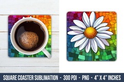 Stained Glass Daisy Flower Square Coaster | Square Coaster Product Image 1