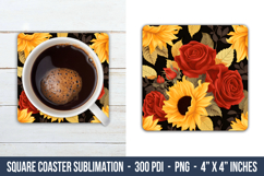 Rose &amp; Sunflower Square Coaster | Square Coaster Product Image 1