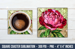 Stained Glass Peony Flower Square Coaster | Square Coaster S Product Image 1