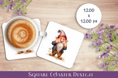 Gnome easter flowers, Spring Gnome. Cute Gnome Square Coaste Product Image 1