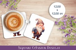 Gnome easter flowers, Spring Gnome. Cute Gnome Square Coaste Product Image 1