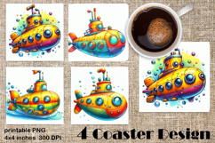 Sea submarine Square Coaster Sublimation PNG | Nautical Product Image 1