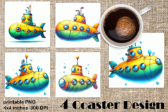 Sea submarine Square Coaster Sublimation PNG | Nautical Product Image 1