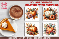 Watercolor Autumn Pumpkin with Flowers Square Coaster Product Image 1