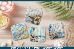 Vintage Watercolor Lighthouse Coaster Sublimation Design PNG Product Image 1
