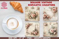 Vintage Romantic Shabby Chic Roses Square Coasters Product Image 1