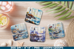 Vintage Watercolor Lighthouse Coaster Sublimation Design PNG Product Image 1