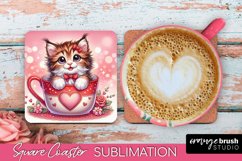 Square Coaster Sublimation - Valentines Day Cat PNG Design