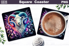 Aries Zodiac Neon Art | Mystic Ram Coaster Design Product Image 1